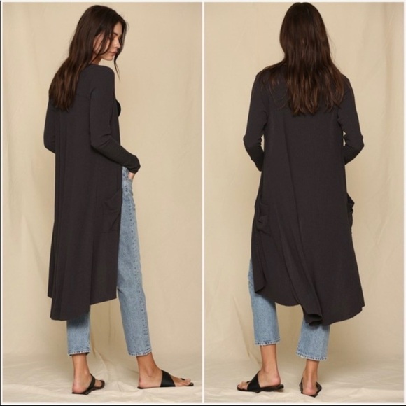 Charcoal Knit Rib Button Down Duster - Picture 4 of 7